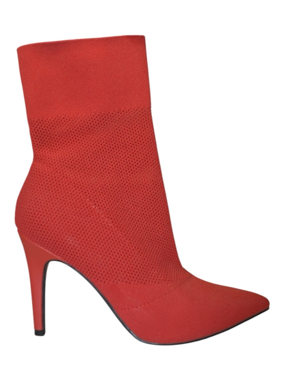 Brash Red Knit Pointed Toe Stiletto Sock Boot